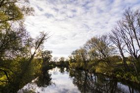 river among the banks with trees in autumn