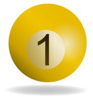 yellow billiard ball number one on white background
