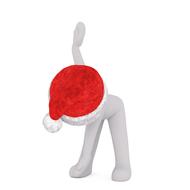 White figure in red and white Santa hat, doing exercise, clipart