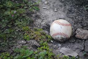 baseball ball in the mud close up