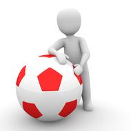 drawn white man and red and white soccer ball