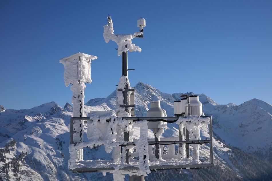 aerials in the snow at the top of the mountain