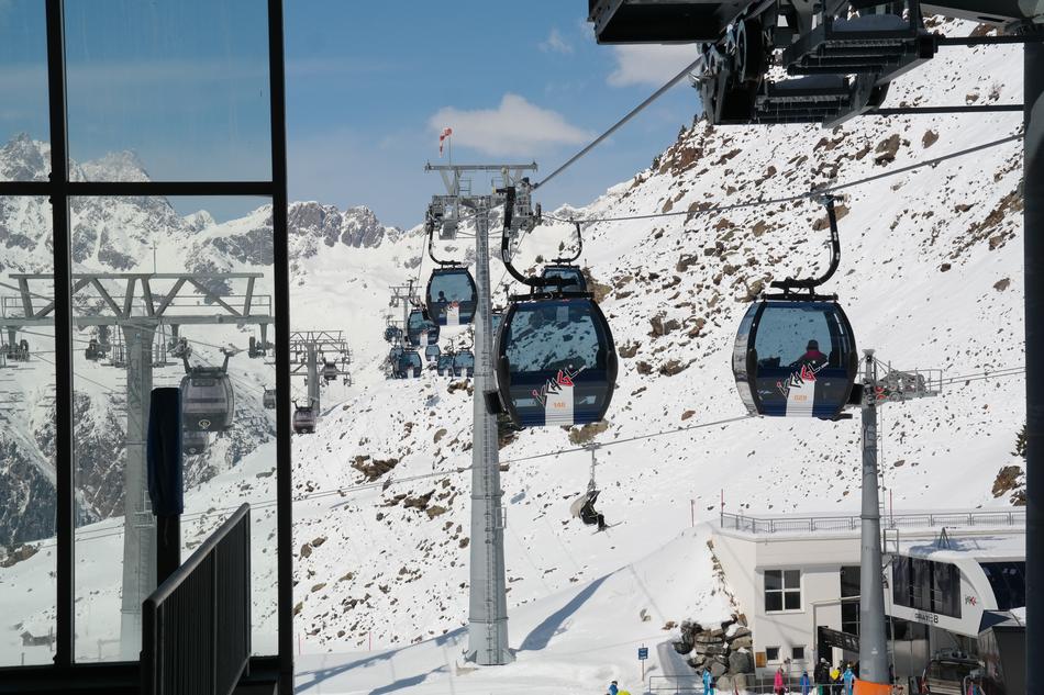Gondolas Cable Car Fimbabahn on a sunny day
