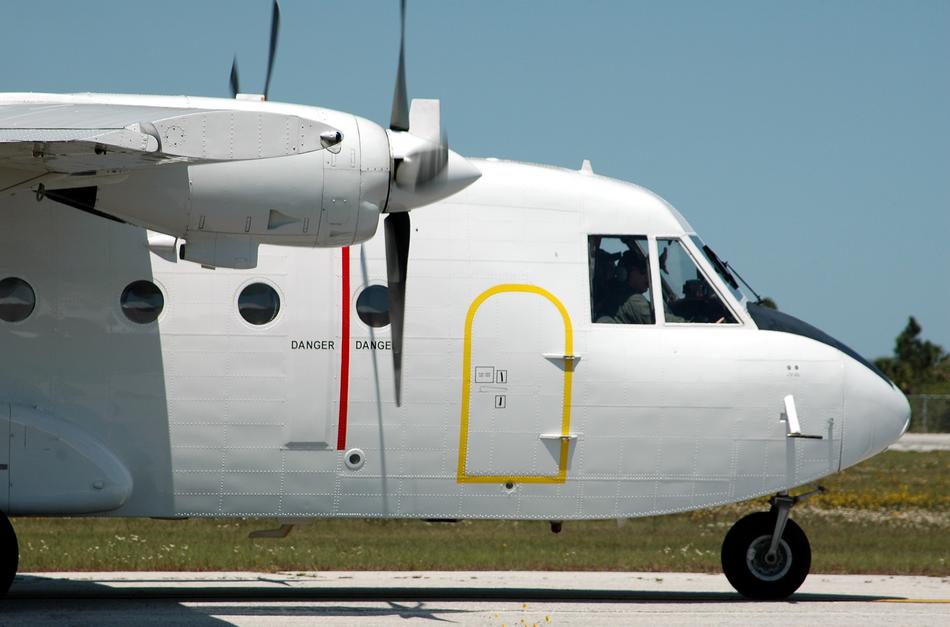 plane with propellers on the runway close up