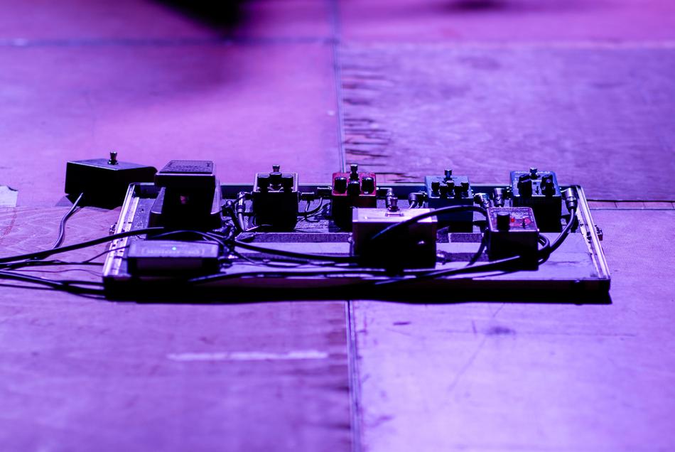 electronic guitar pedal on the floor