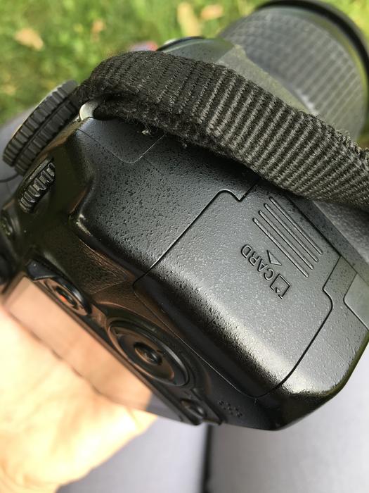 black photo camera nikon in hand