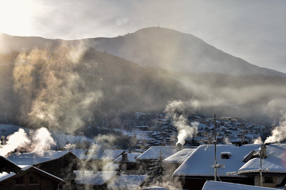 winter panorama of a village in Italy, Livigno