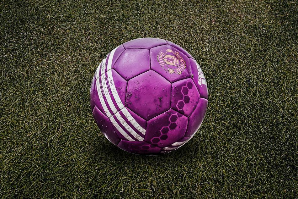 purple soccer ball on the field