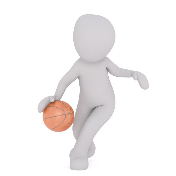 3d render, male person plays basketball