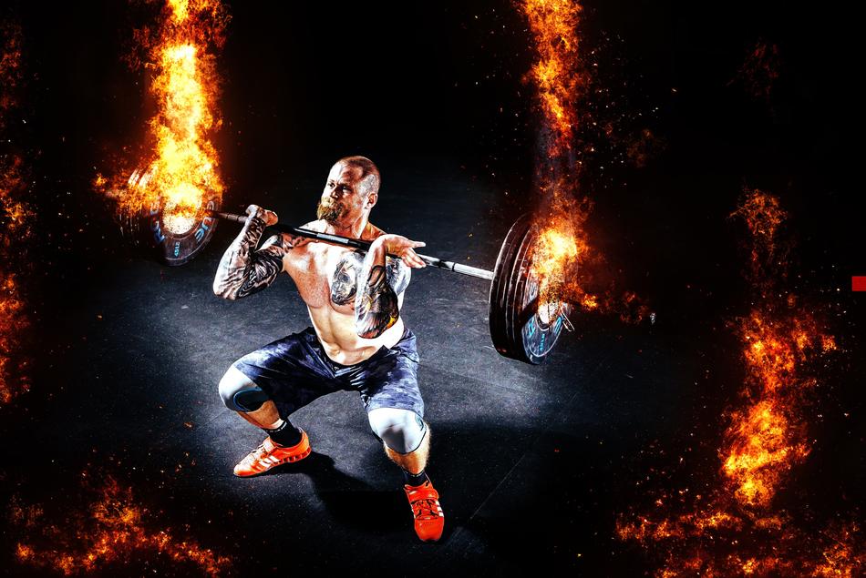 Muscles Weightlifter with the fire around