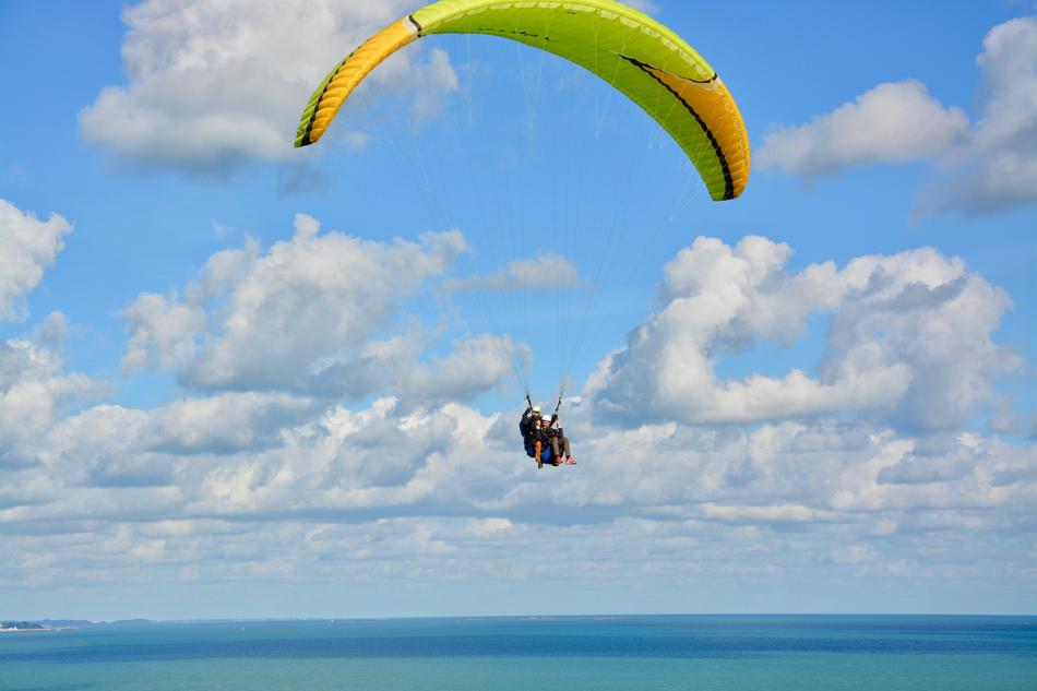 Paraglider in Free Flight above sea
