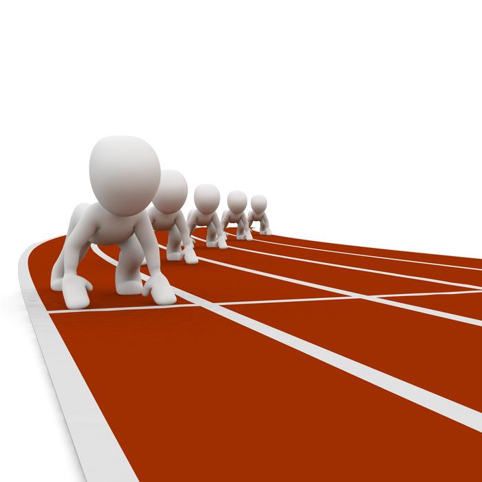 White figures, preparing to run on the track, on clipart