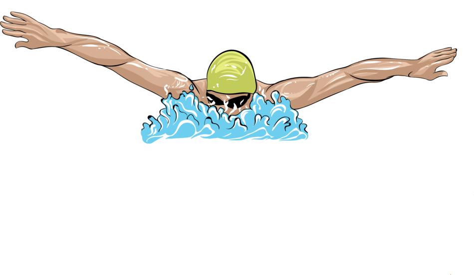 Swimmer in green swimming hat and goggles on clipart