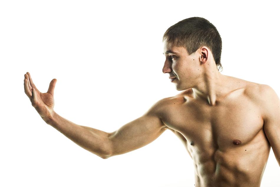 muscular guy with outstretched arm