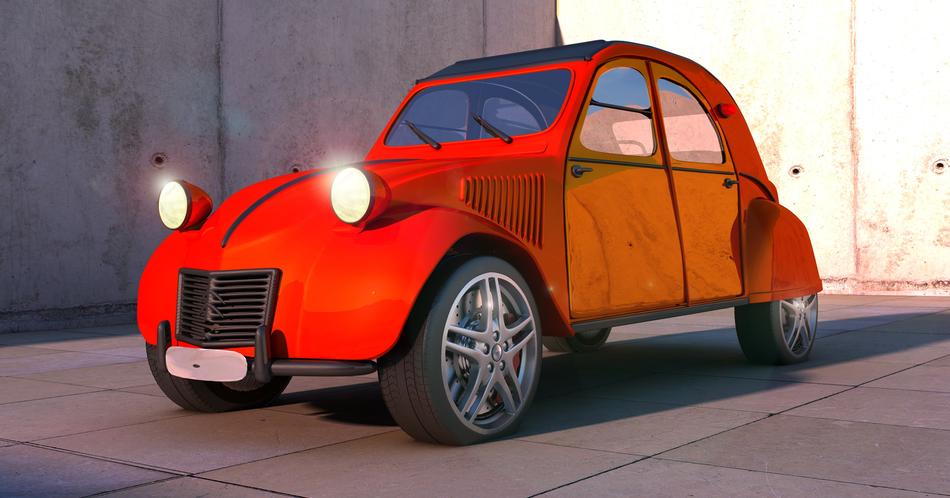 Citroen with headlights on as a 3d model