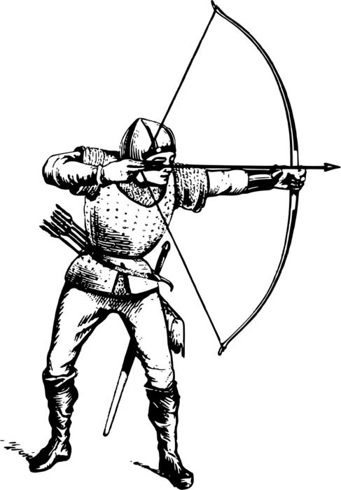 drawn medieval warrior with bow and arrow