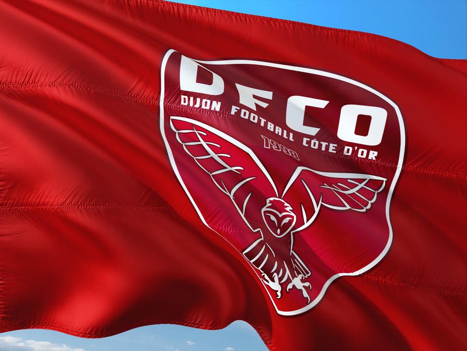 Red and white flag of Fco Dijon in the Ligue 1
