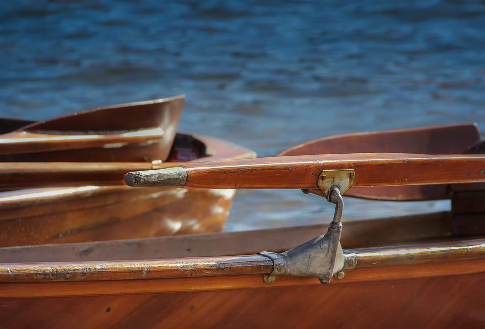 wood lacquered rowing boat close-up
