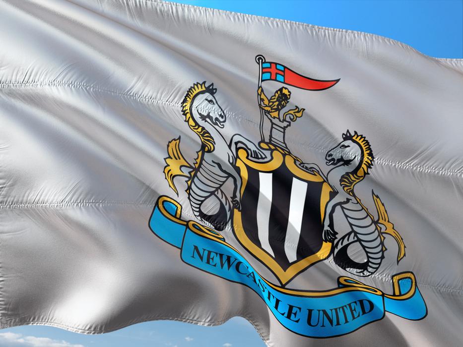 Colorful, wavy flag of Newcastle United in Premier League of England