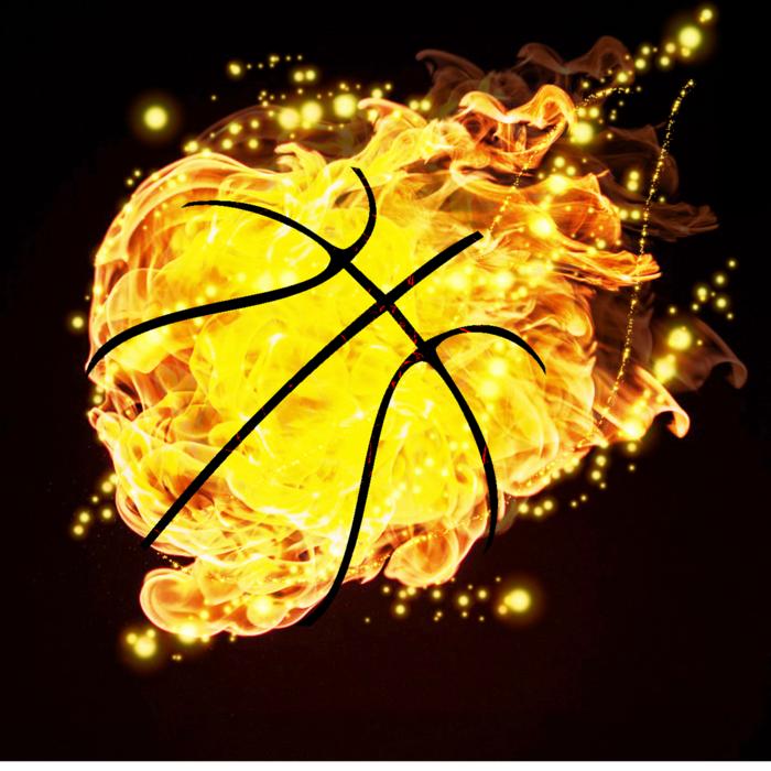 burning basketball ball on black background