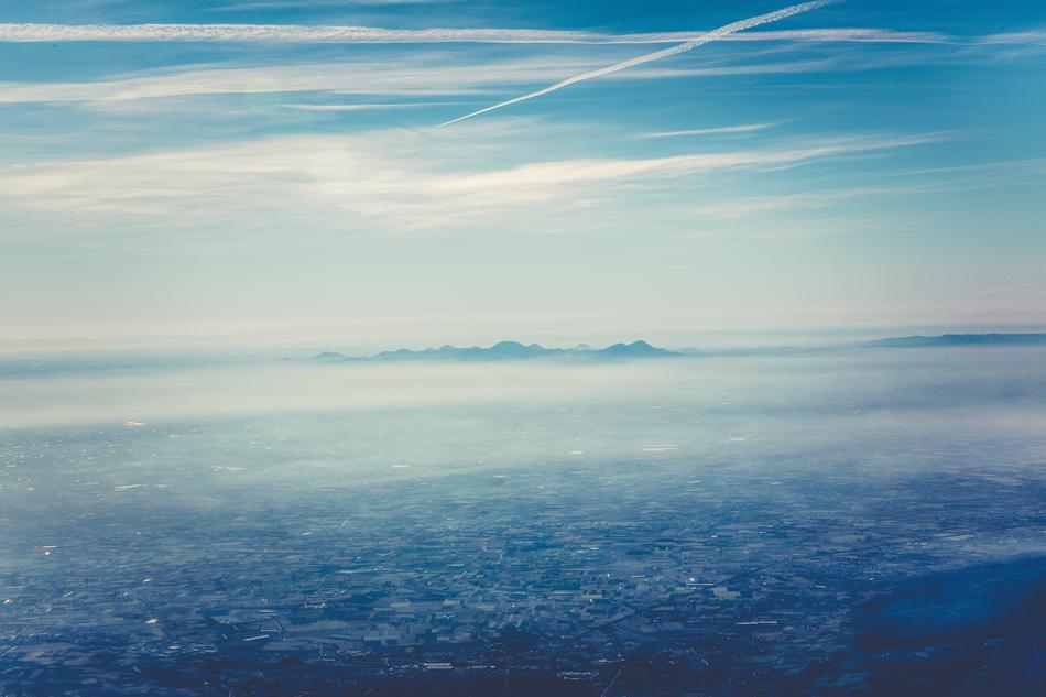 city panorama from a height hot air balloon