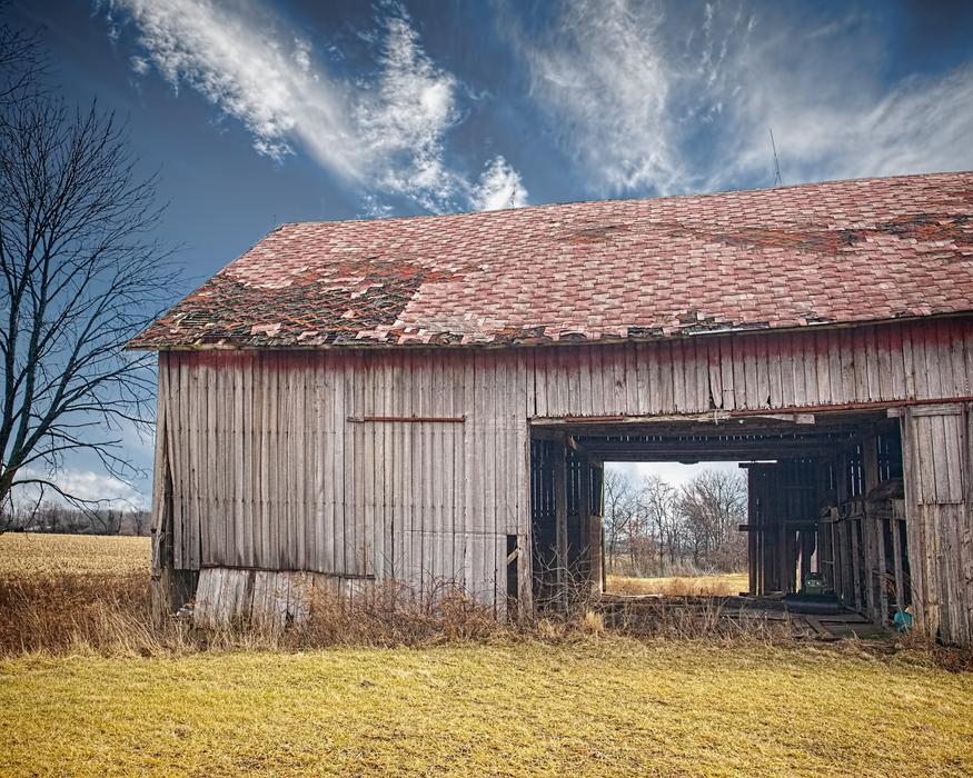 old Barn with open doors in countryside, usa, ohio