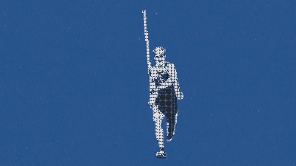 Person, in high jump, at blue background, on clipart