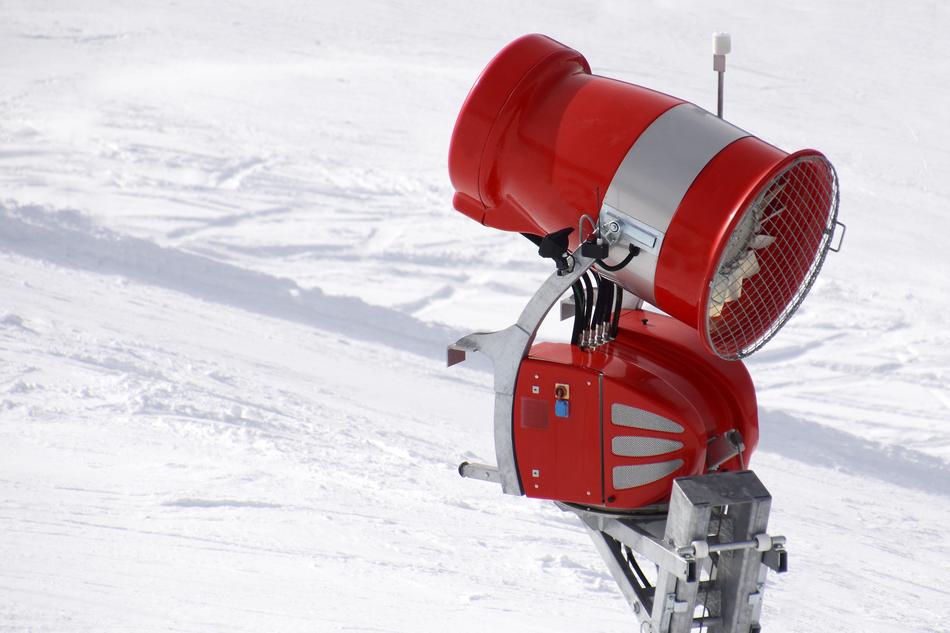 red snow cannon on the mountainside