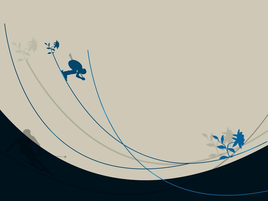 Beautiful drawing of the skier, on the hill, with the plants, clipart