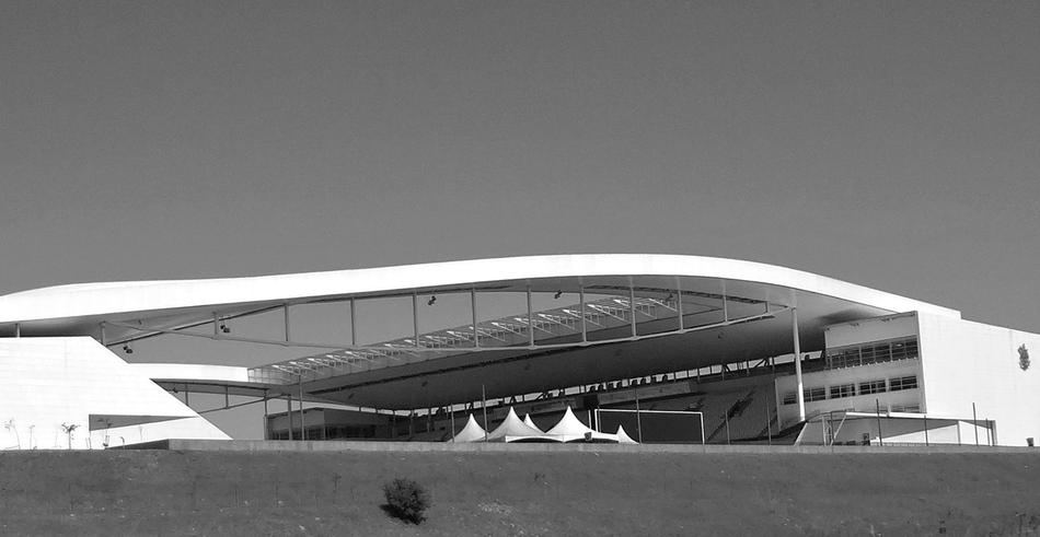 monochrome photo of Arena Corinthians in SÃ£o Paulo