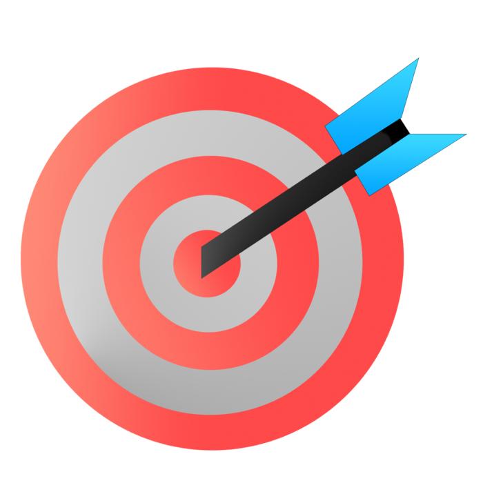Red and grey dartboard with the black and blue dark at white background