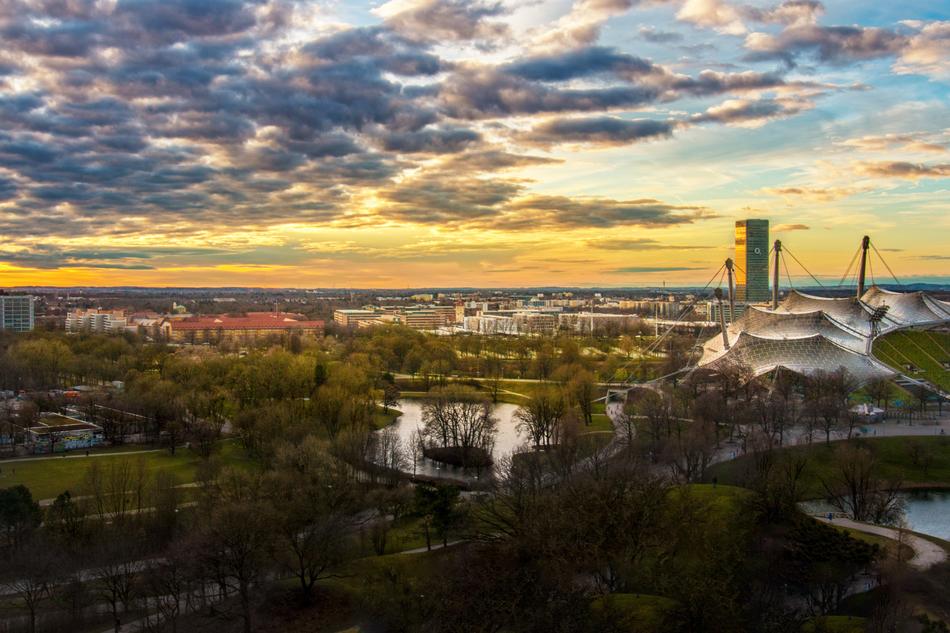 Olympiapark at scenic sunset, germany, munich