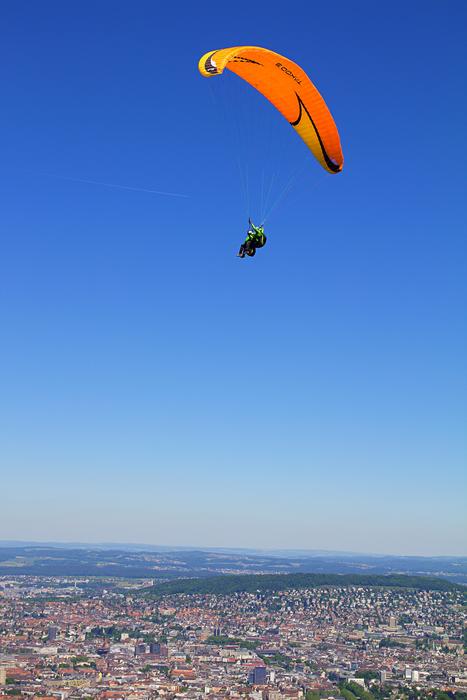 Zurich city and red parachute