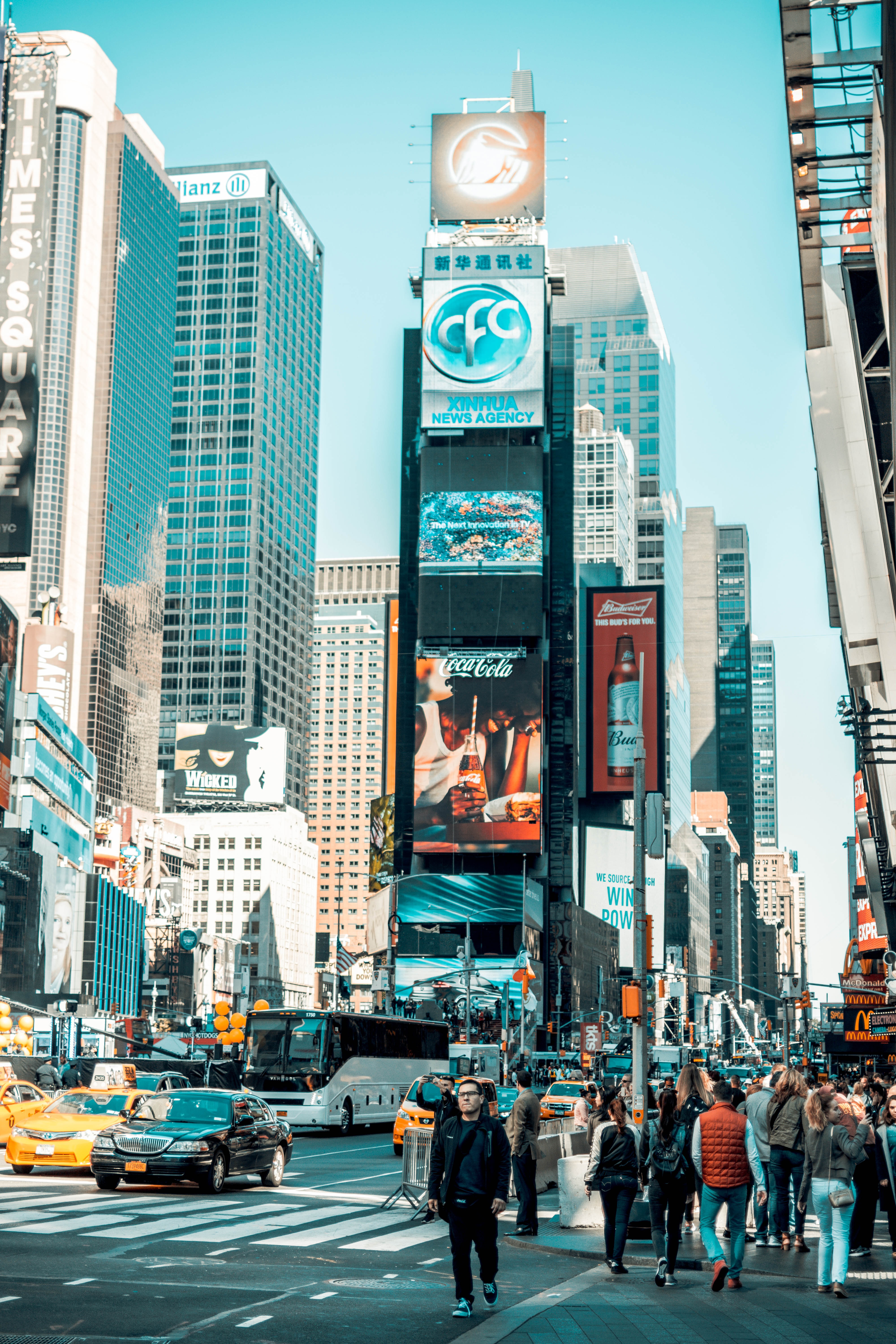 Busy street in city at sunny day, usa, manhattan, New york City free