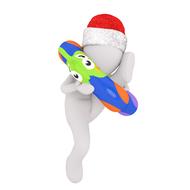 White figure with colorful ring and beautiful, red and white Santa hat, at white background, on clipart