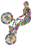 Colorful, prismatic silhouette of a BMX rider, clipart