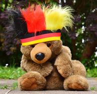 Cute, beautiful, brown Teddy Bear, with the flag of Germany, on the European Championship