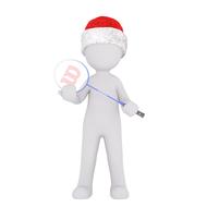 drawn white man in christmas cap holding racket