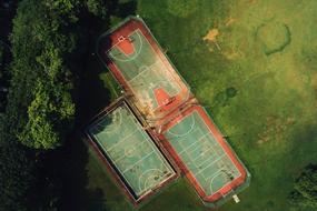 Aerial View of Green lawn and stadium