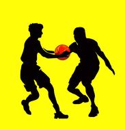 silhouettes of basketball players on yellow