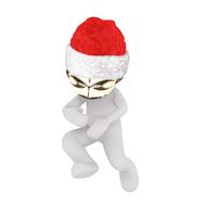 Painted white figure in red and white Christmas hat with gold mask