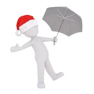 white figurine in a santa hat with an umbrella