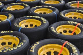 racing car tires lie on the ground