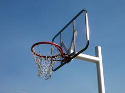 Basketball Hoop against a clear blue sky