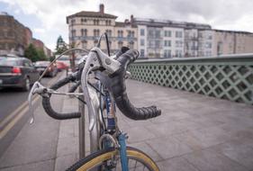 Race Bicycle on the city embankment close-up