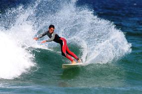 surfer in waves on a sunny day close up