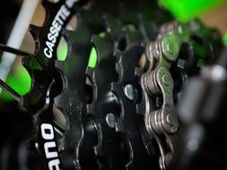 chain with teeth on a bicycle close up