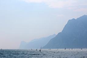 sailing on lake garda in the fog