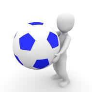 White figure, holding blue and white football ball, clipart