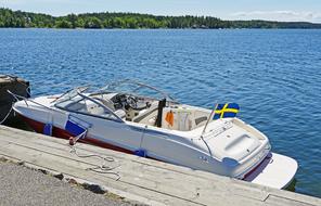 motor boat near the shore in the baltic sea